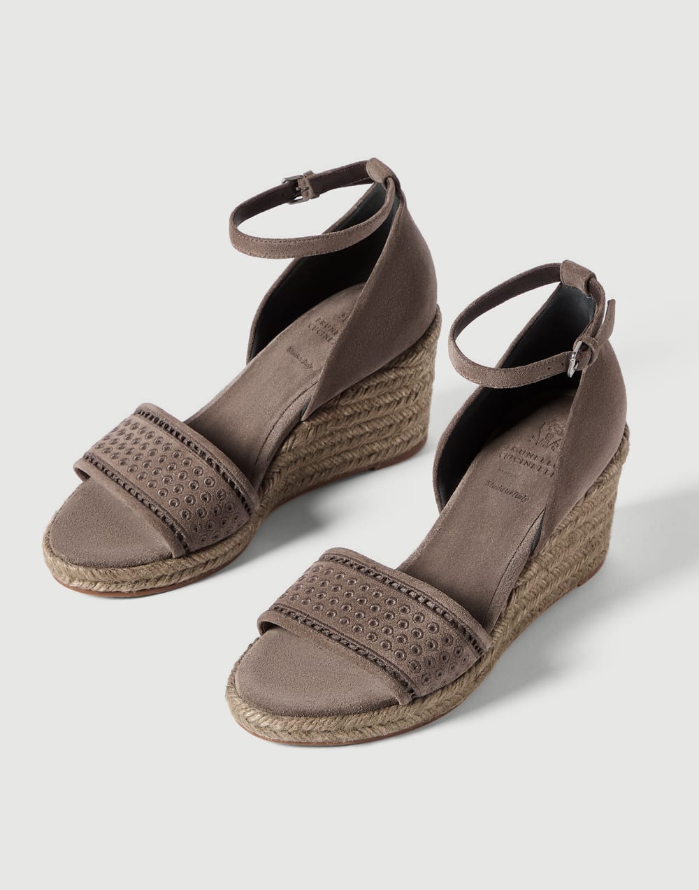 Espadrilles with broderie anglaise Pine Cone Brown Woman - Brunello Cucinelli