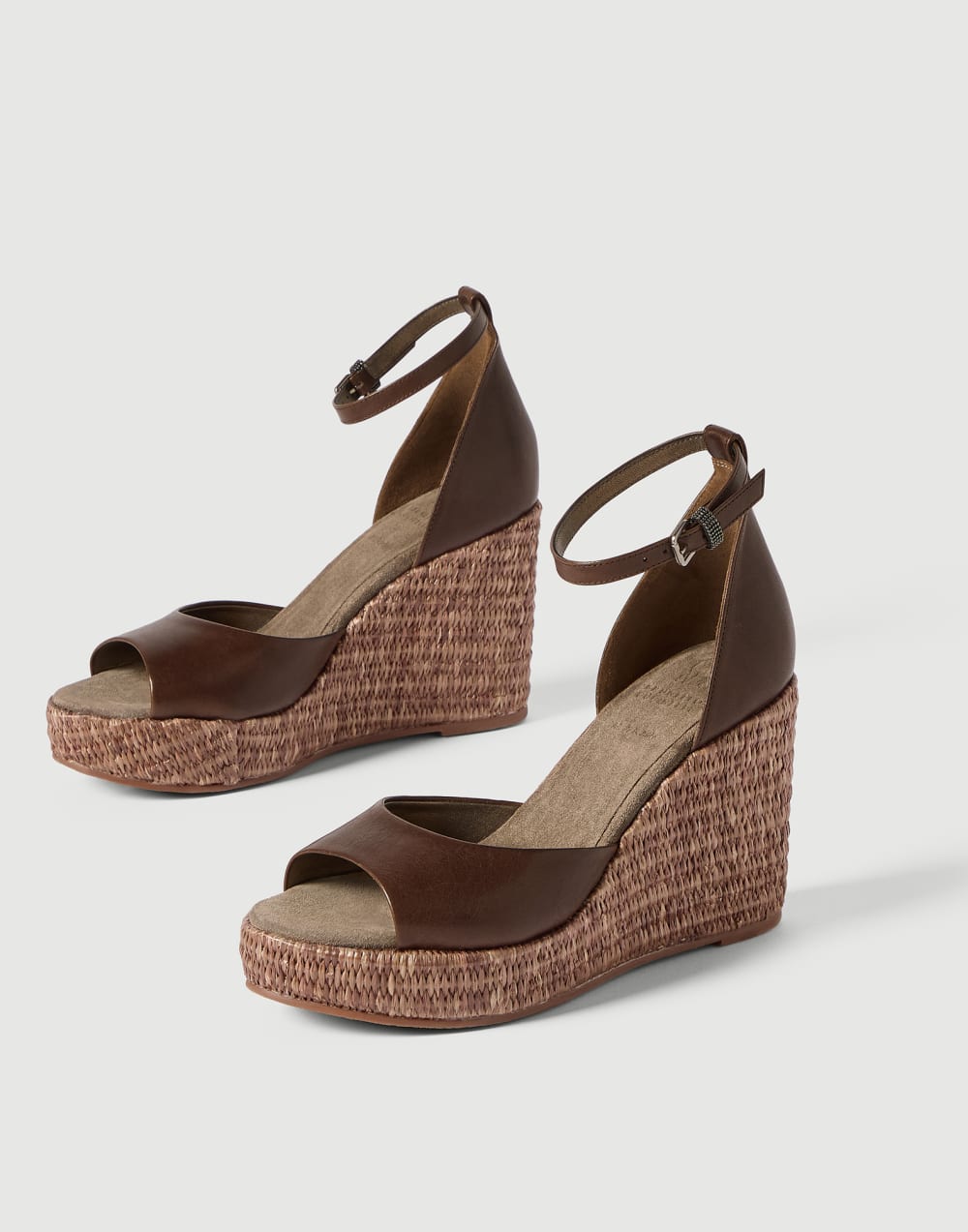 Cowhide espadrilles with monili Pine Cone Brown Woman - Brunello Cucinelli
