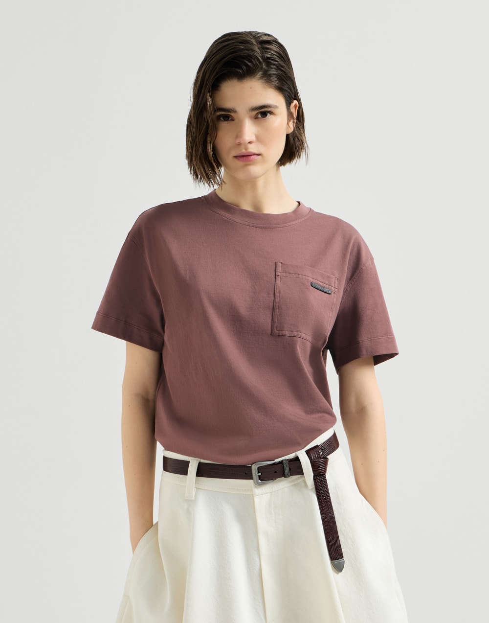 Cotton jersey T-shirt Mauve Woman - Brunello Cucinelli
