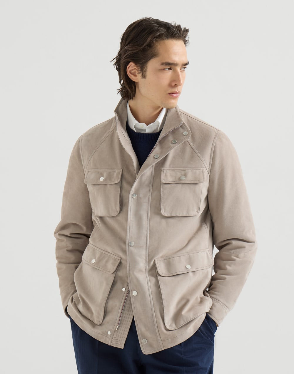 Suede unlined safari jacket Beige Man - Brunello Cucinelli