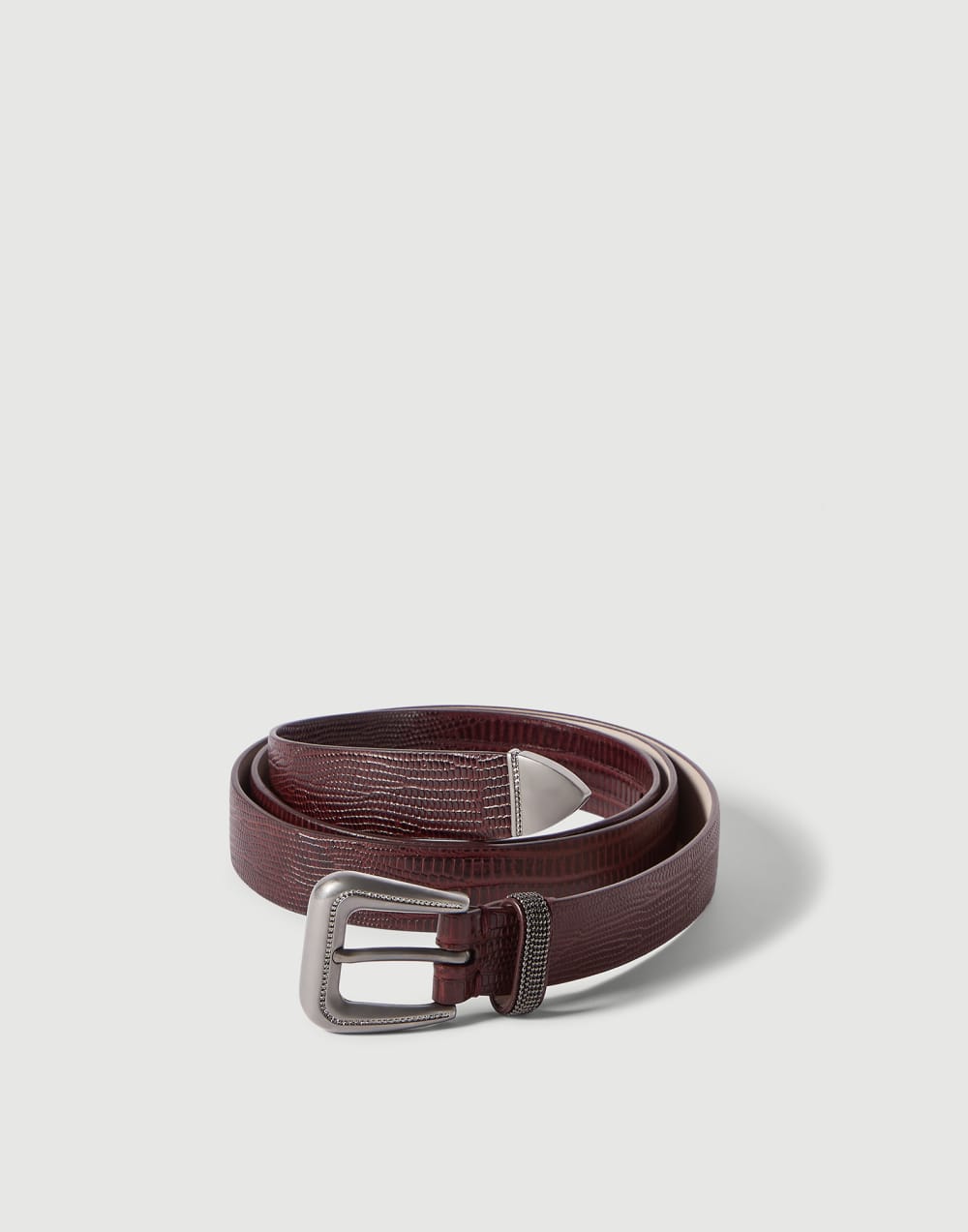 Lizard-effect calfskin belt Burgundy Woman - Brunello Cucinelli