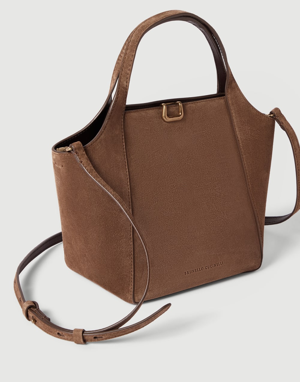 Sartorial small bucket bag in suede Caramel Woman - Brunello Cucinelli