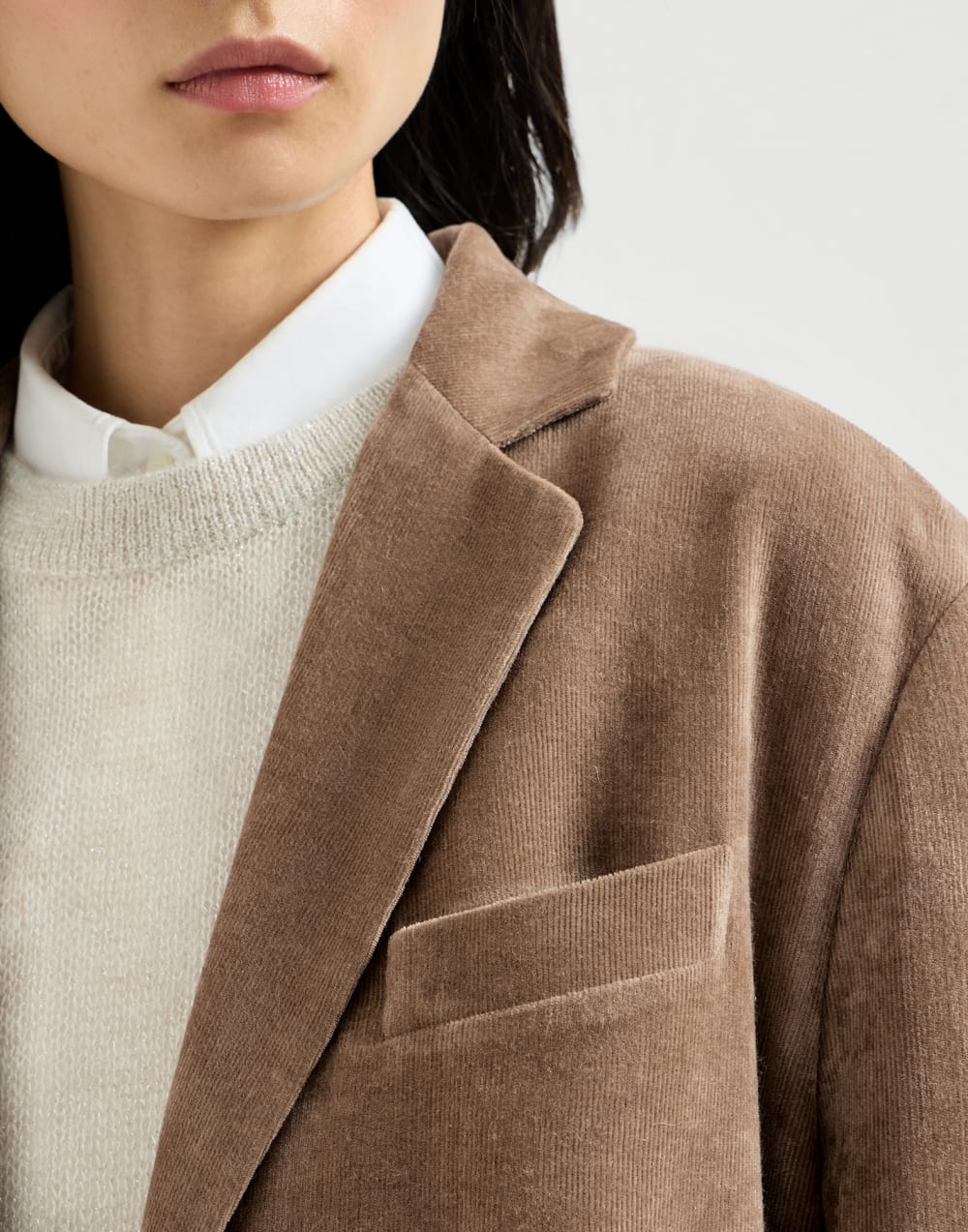 Fluid corduroy blazer Cappuccino Woman - Brunello Cucinelli