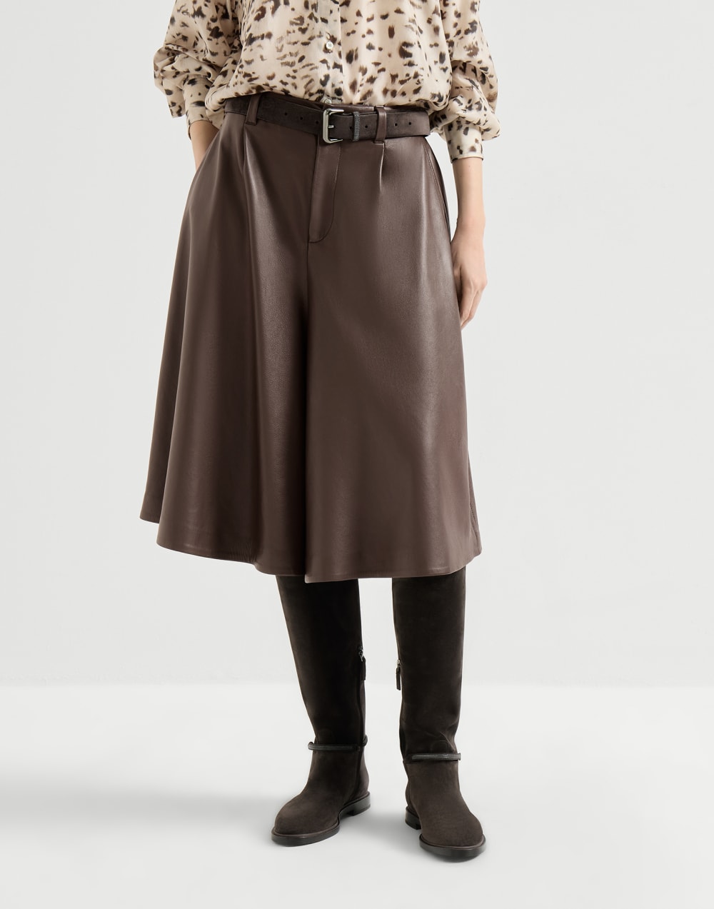 Nappa leather wide Bermuda shorts Rust Brown Woman - Brunello Cucinelli