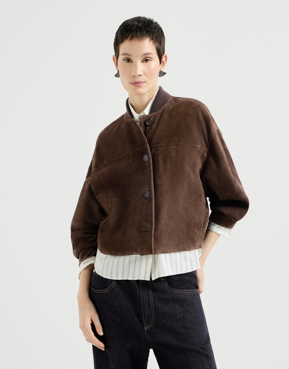 Couture suede outerwear jacket Pine Cone Brown Woman - Brunello Cucinelli