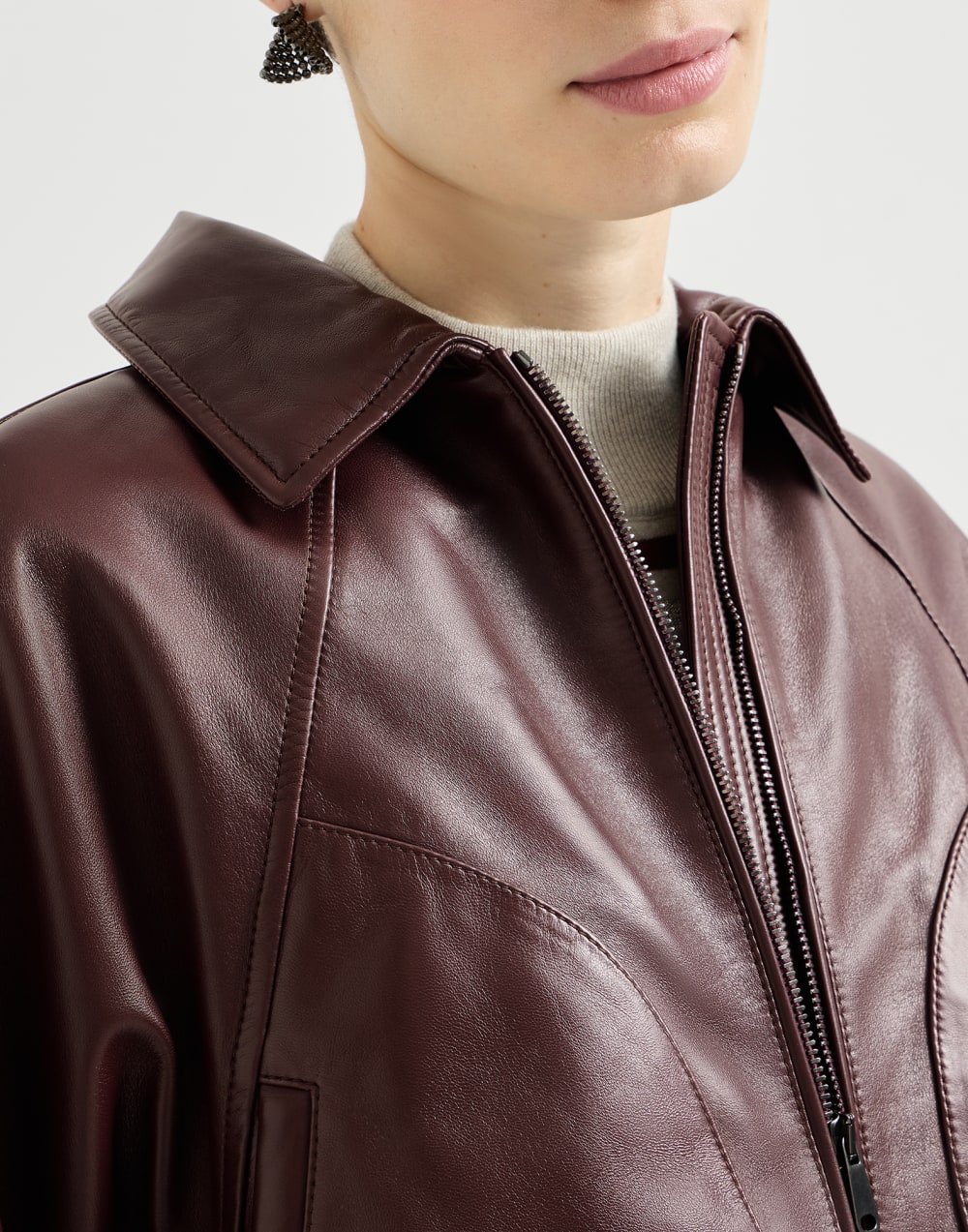 Nappa leather jacket Burgundy Woman - Brunello Cucinelli