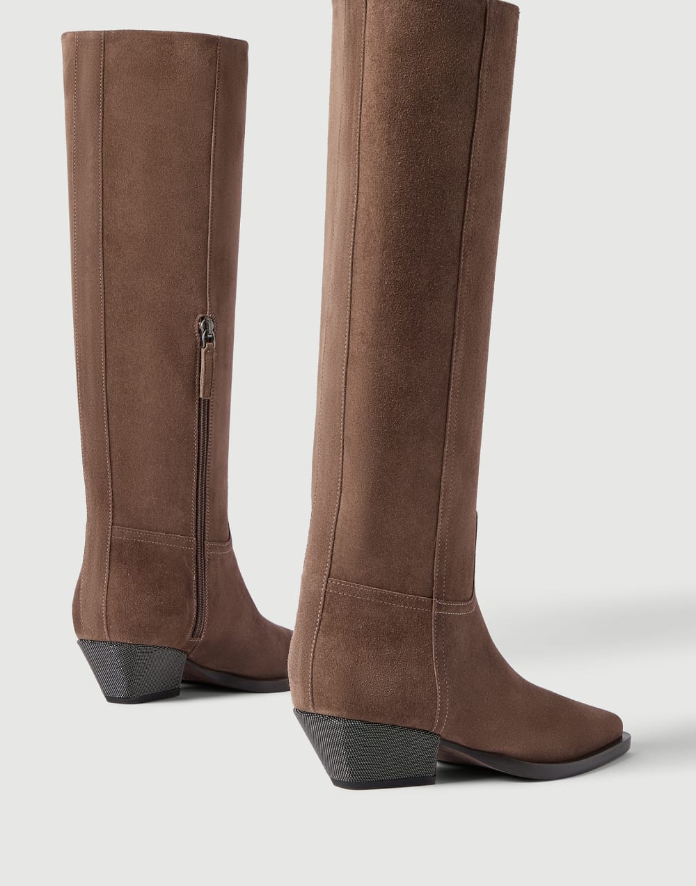 Suede boots with monili Caramel Woman - Brunello Cucinelli