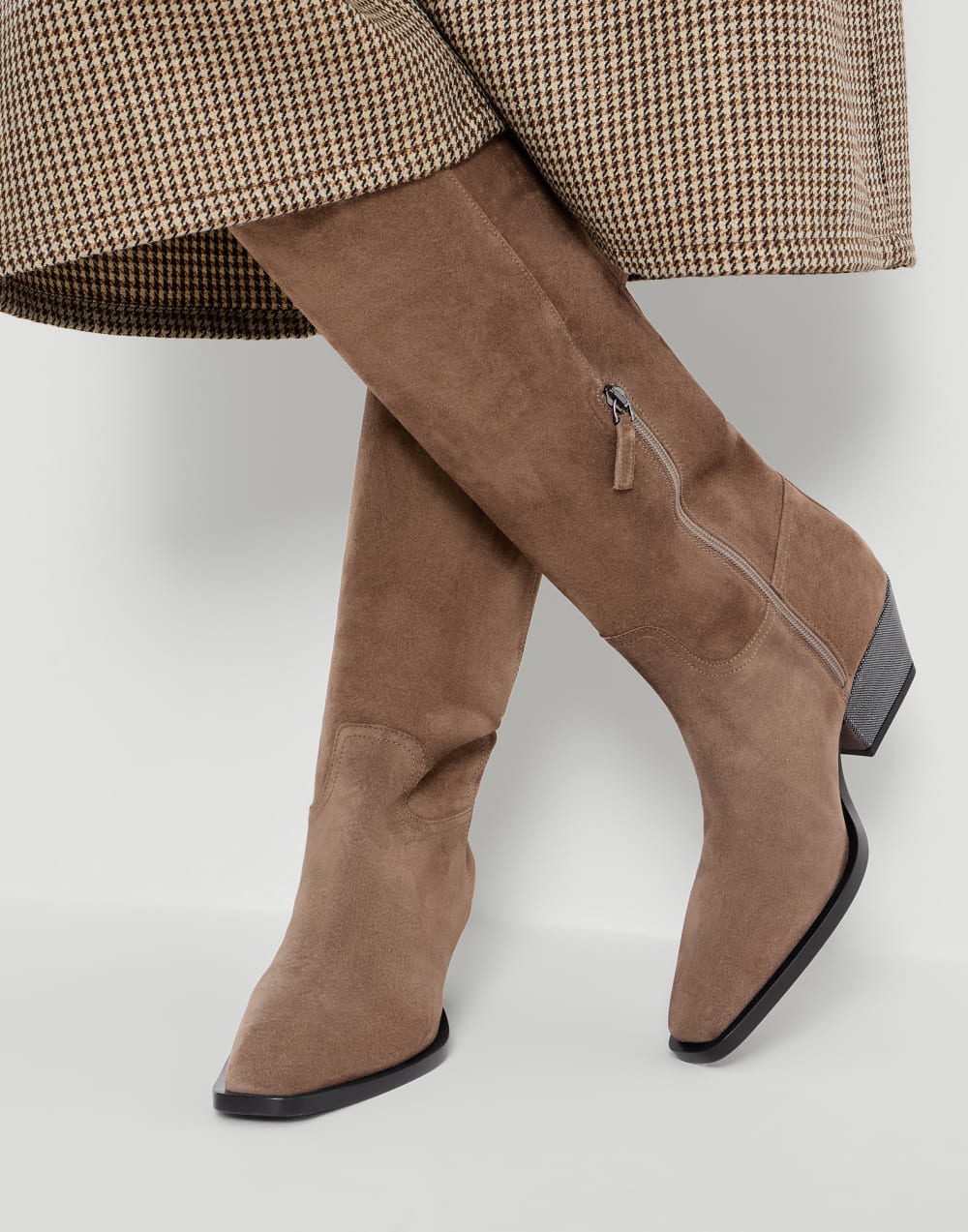 Suede boots with monili Caramel Woman - Brunello Cucinelli