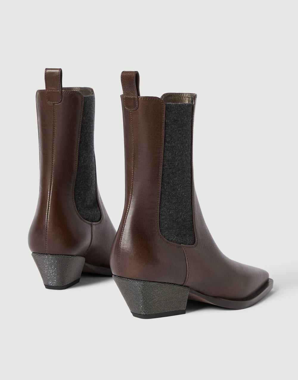 Leather Chelsea boots Cocoa Woman - Brunello Cucinelli