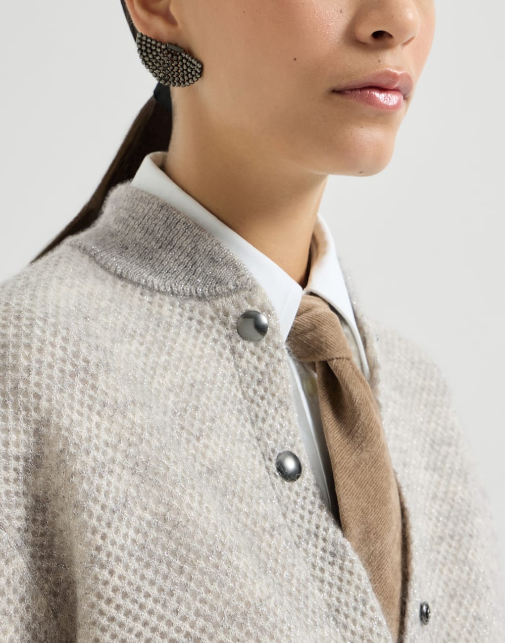 Sparkling double-knit net cardigan Light Grey Woman - Brunello Cucinelli