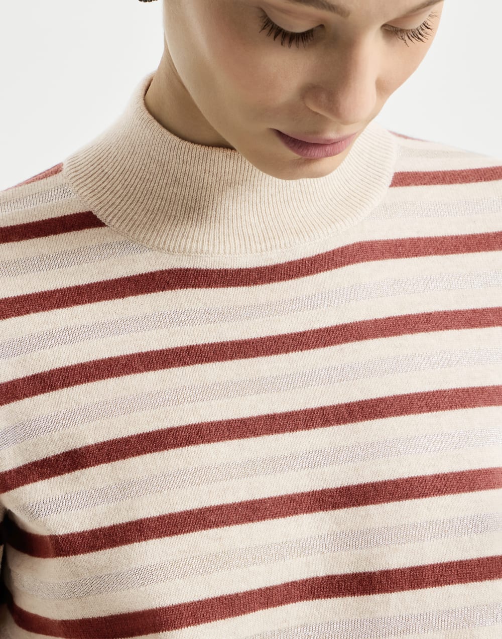 Camiseta Sparkling Stripe Beige Mujer - Brunello Cucinelli