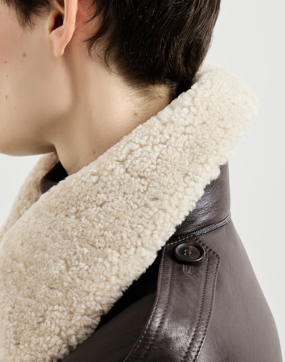 Aviator jacket with detachable collar Coffee Woman - Brunello Cucinelli