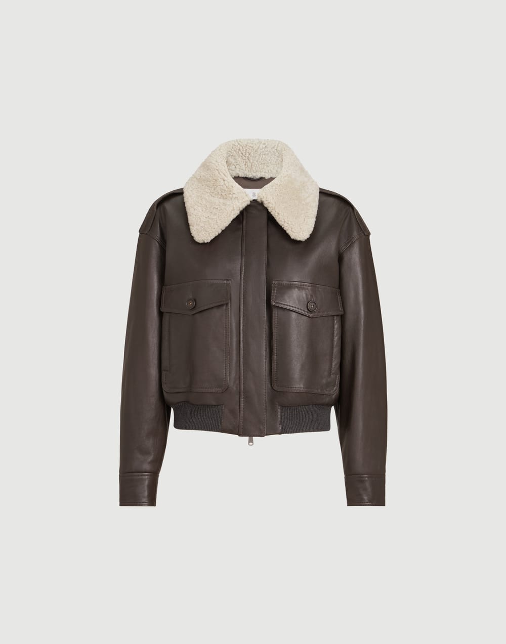 Aviator jacket with detachable collar Coffee Woman - Brunello Cucinelli