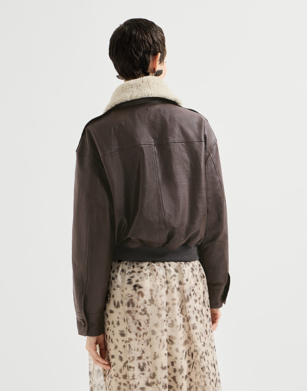 Aviator jacket with detachable collar Coffee Woman - Brunello Cucinelli