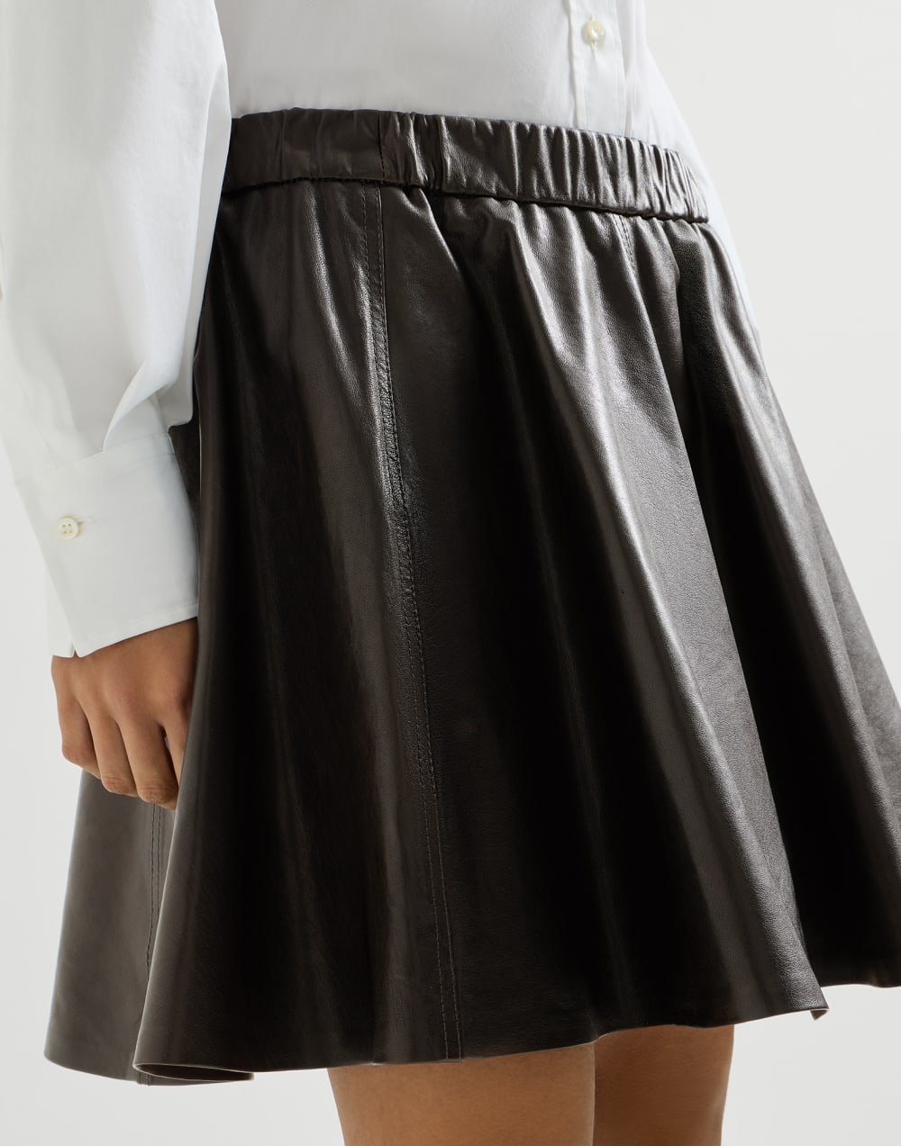 Falda Mini Circle de napa Café Mujer - Brunello Cucinelli