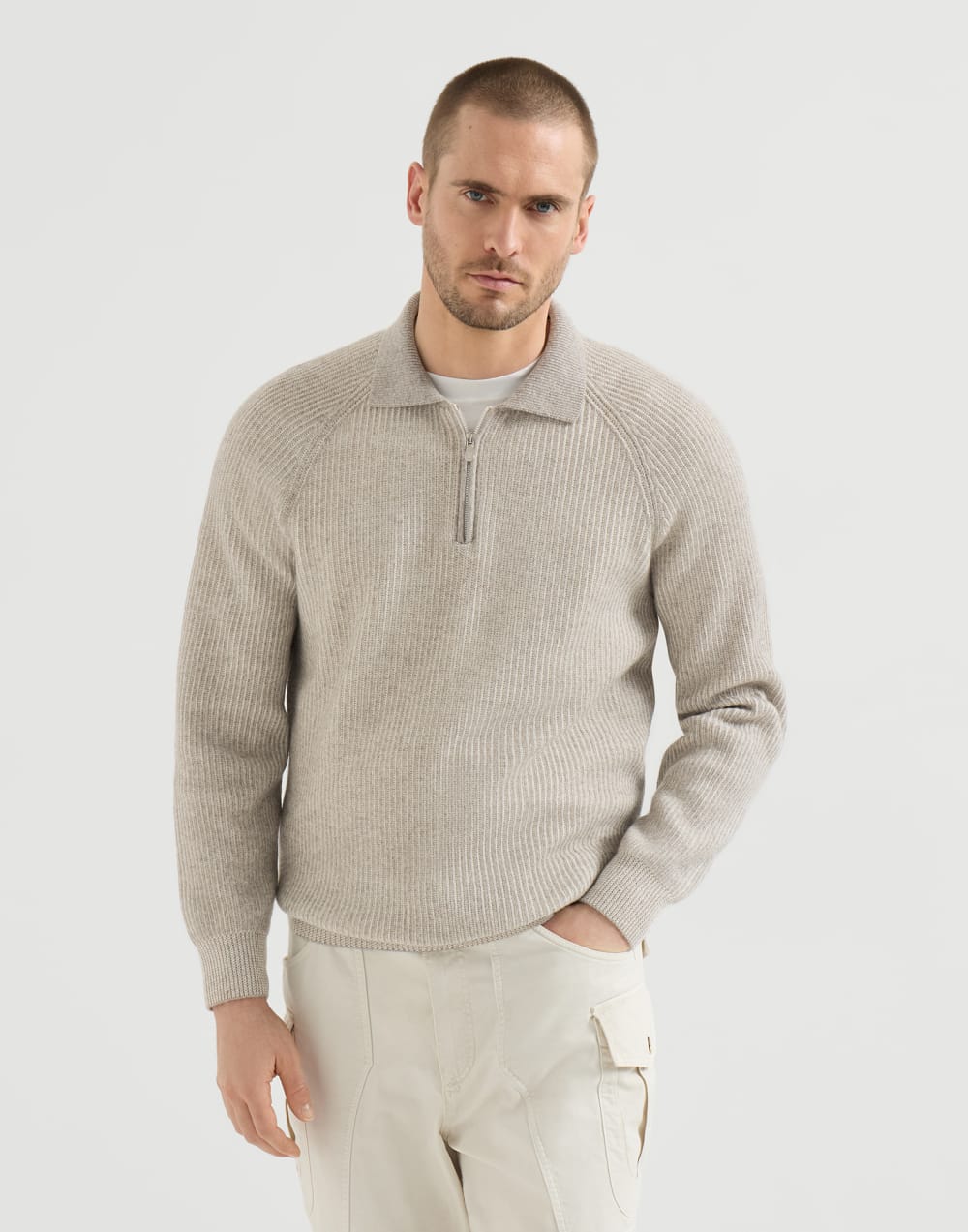 Strick-Poloshirt aus Kaschmir-Vanisé Grau Herren - Brunello Cucinelli
