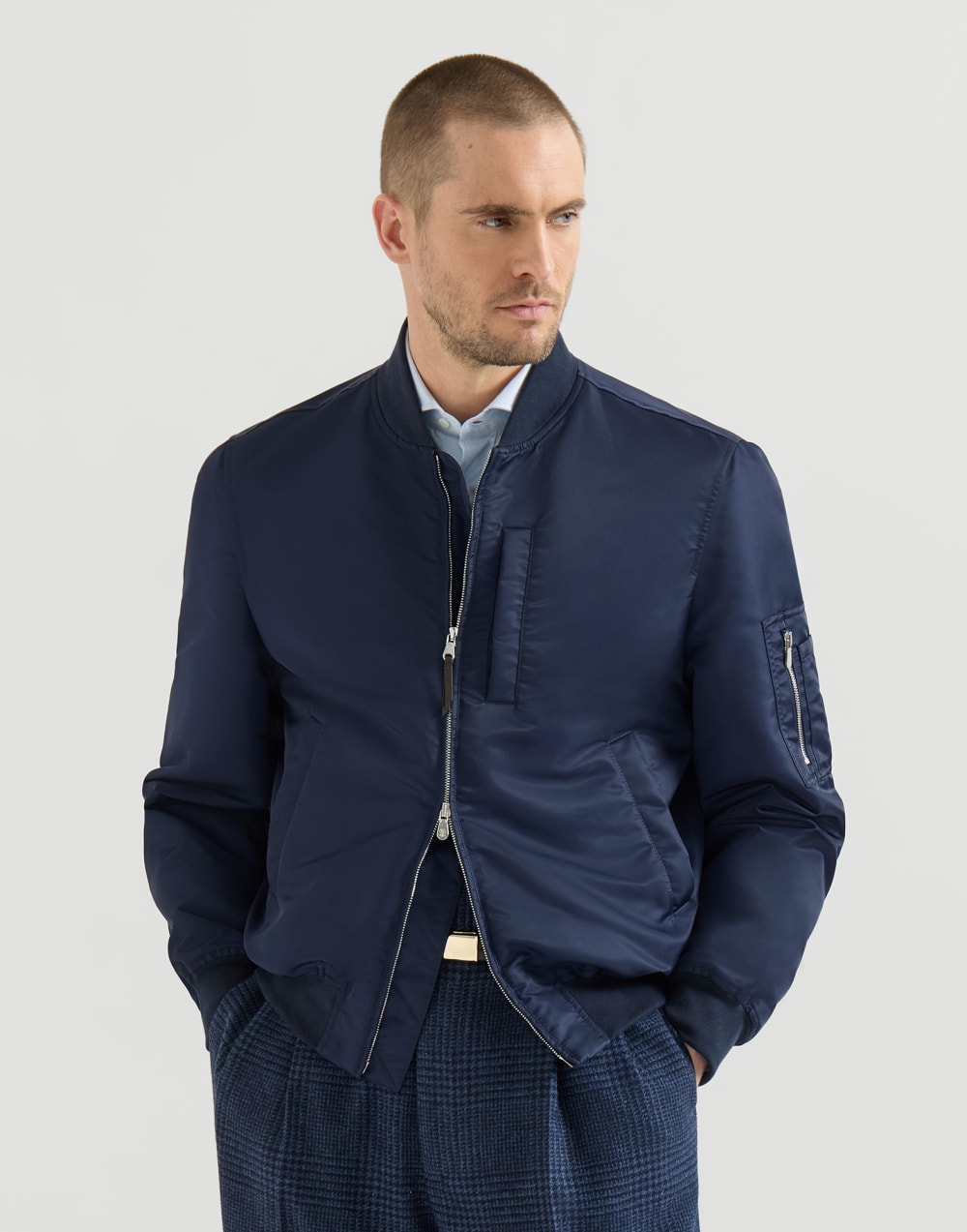 Blouson aus Techno-Satin Navy-Blau Herren - Brunello Cucinelli