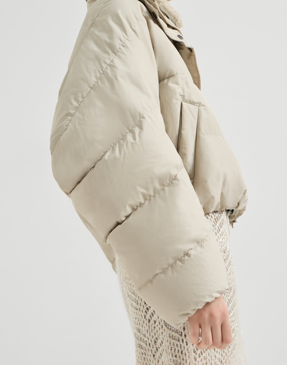 Techno cotton taffeta down jacket Sand Woman - Brunello Cucinelli