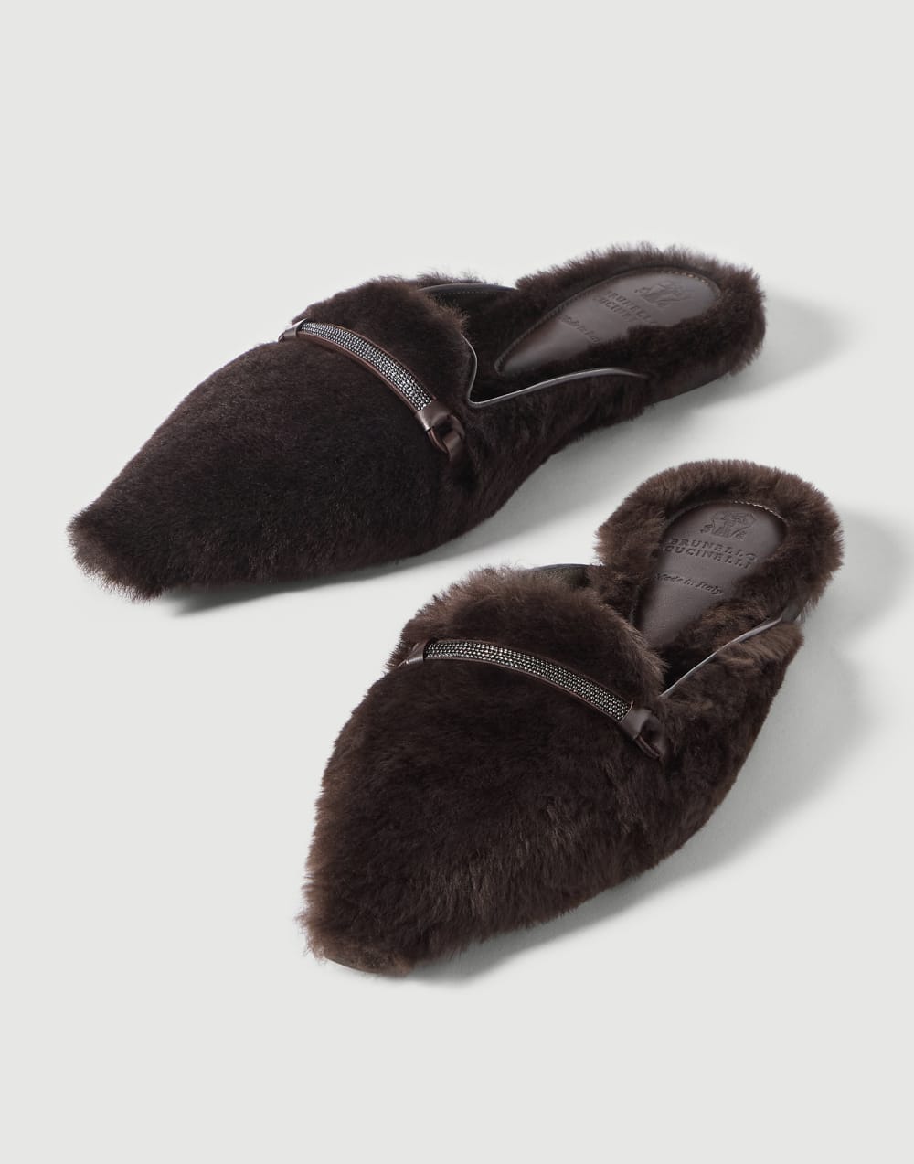 Shearling flats with monili Rust Brown Woman - Brunello Cucinelli