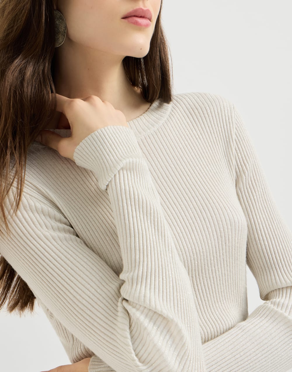 Cashmere and silk ribbed sweater Milk Woman - Brunello Cucinelli
