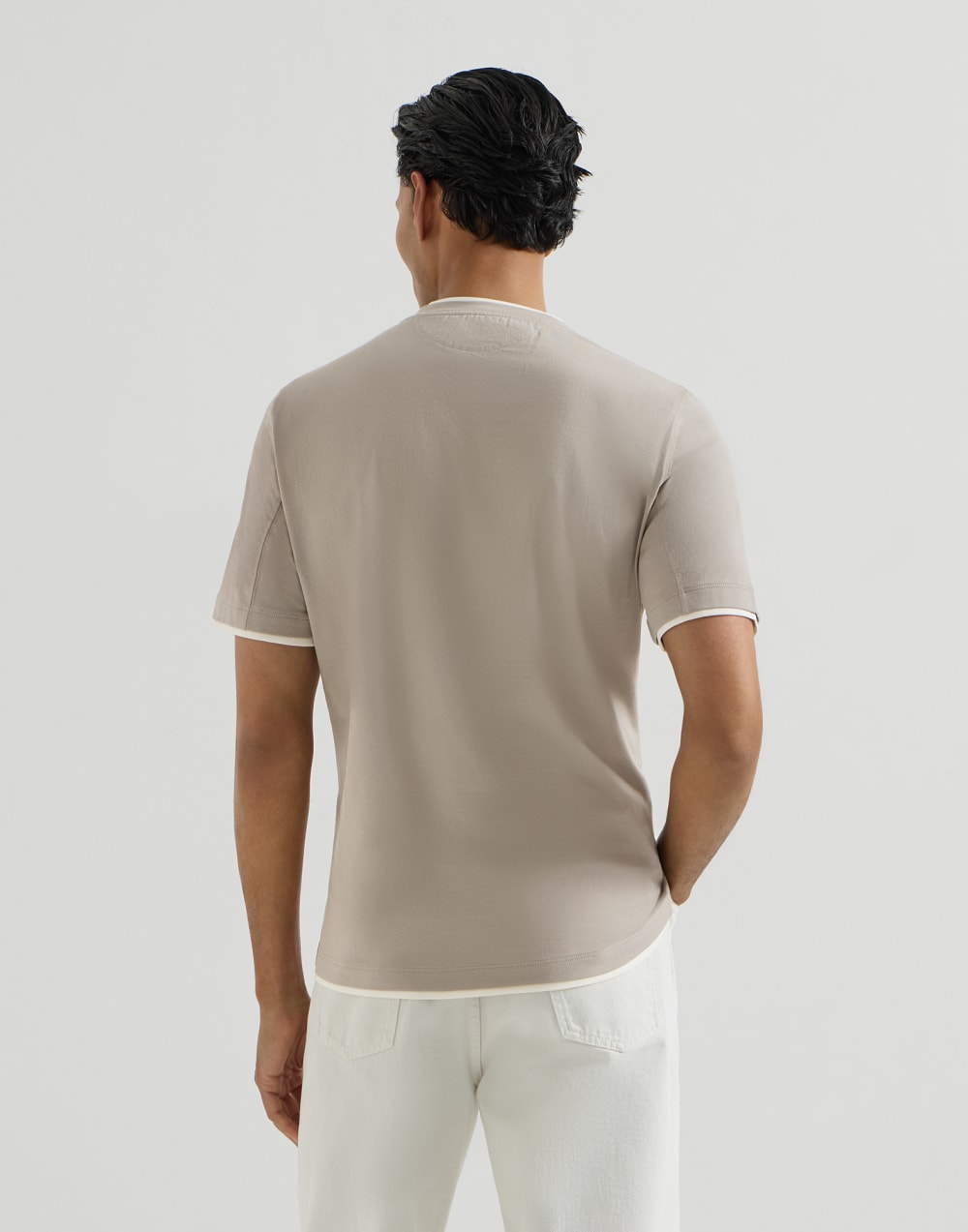 T-shirt with faux-layering Light Brown Man - Brunello Cucinelli