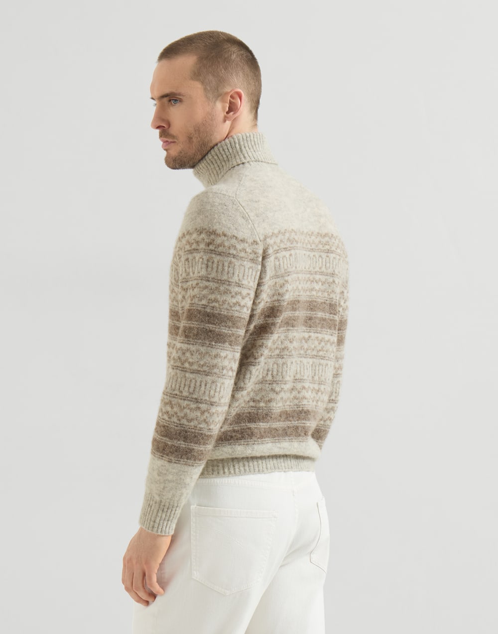 Nordic Jacquard-Rollkragenpullover Kastanienbraun Herren - Brunello Cucinelli
