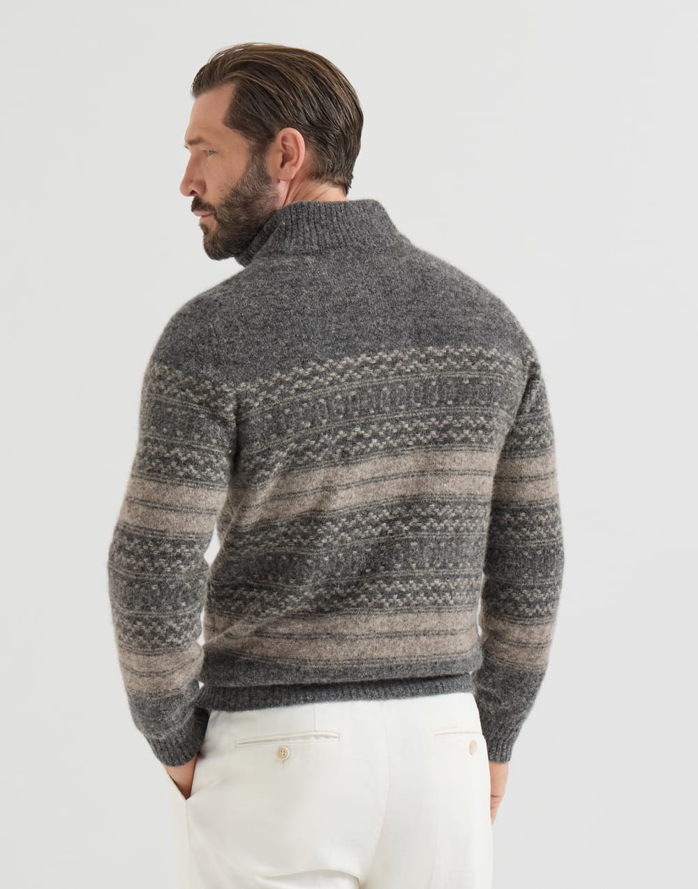 Cárdigan Nordic Jacquard Negro Hombre - Brunello Cucinelli