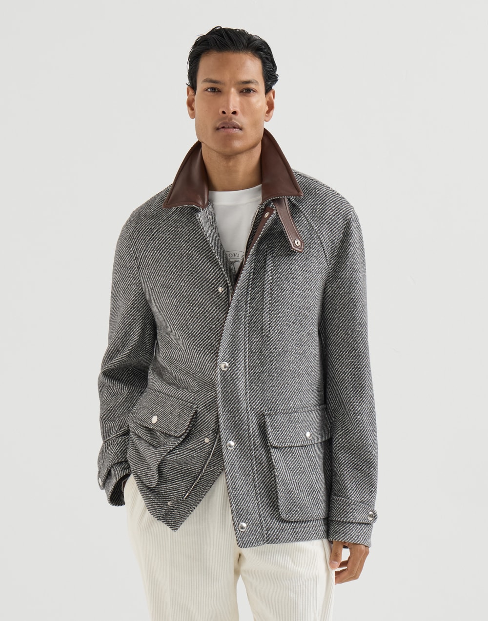 Diagonal field jacket Medium Grey Man - Brunello Cucinelli