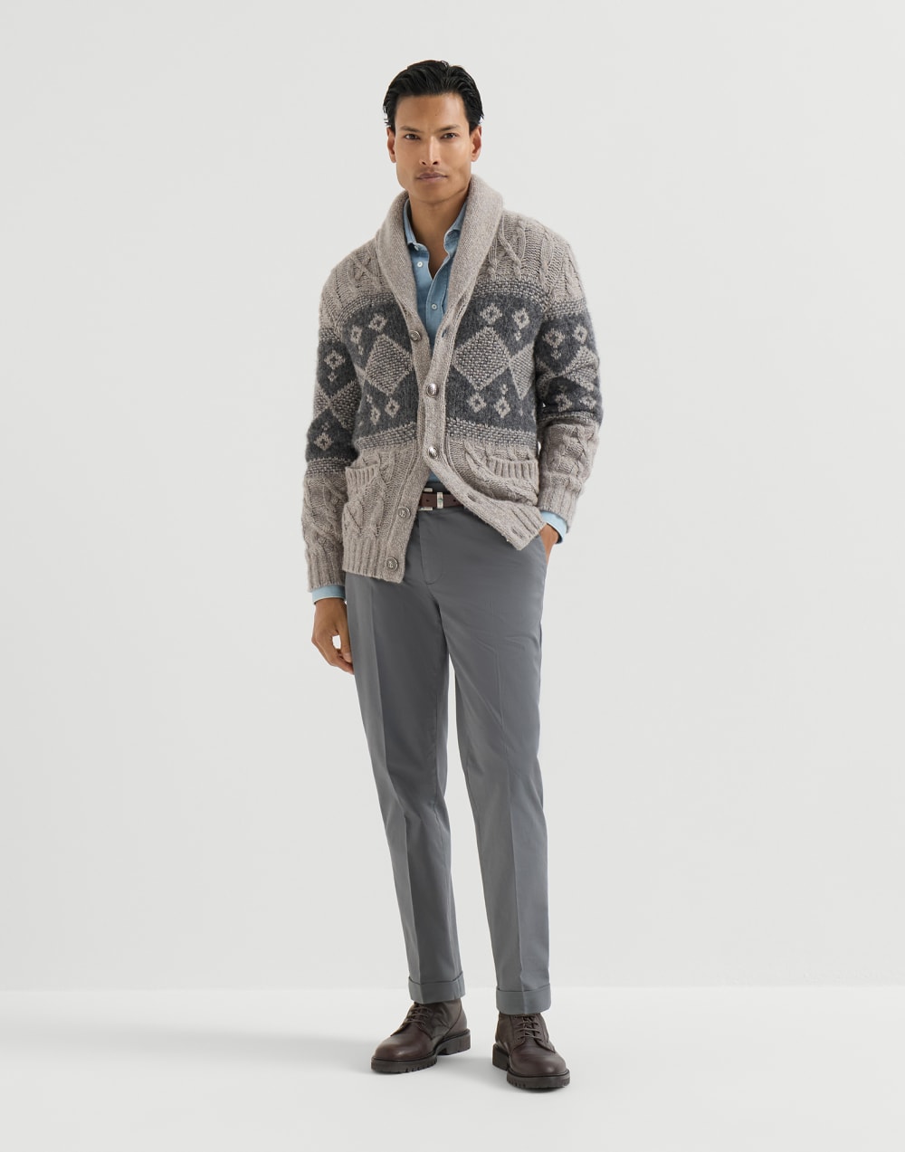 Pantalón de gabardina confort Plata Hombre - Brunello Cucinelli