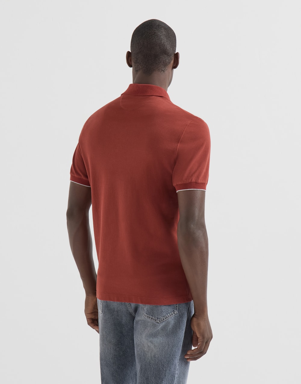 Cotton piqué polo shirt with logo Firebrick Man - Brunello Cucinelli