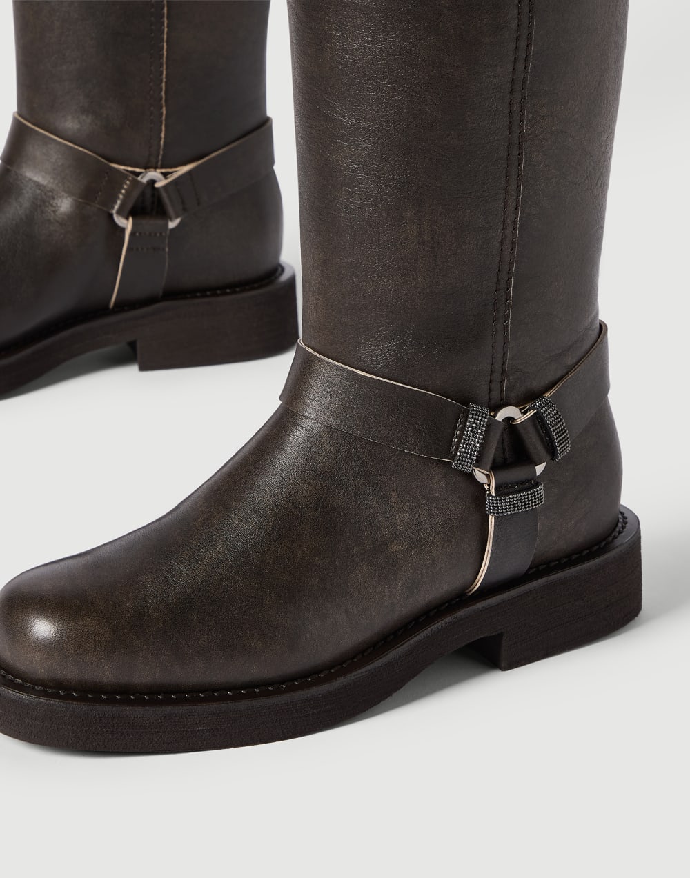 Vintage leather Biker Boots Rust Brown Woman - Brunello Cucinelli