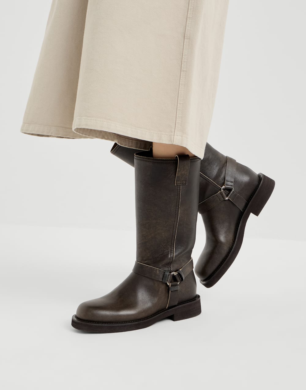 Vintage leather Biker Boots Rust Brown Woman - Brunello Cucinelli