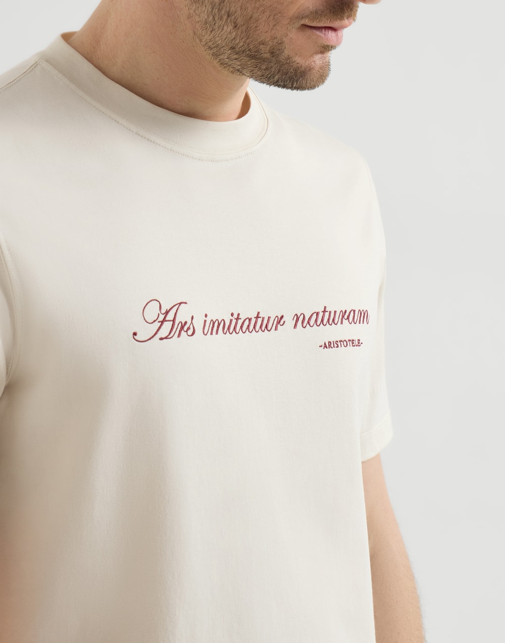 T-shirt con ricamo e stampa Bianco Uomo - Brunello Cucinelli