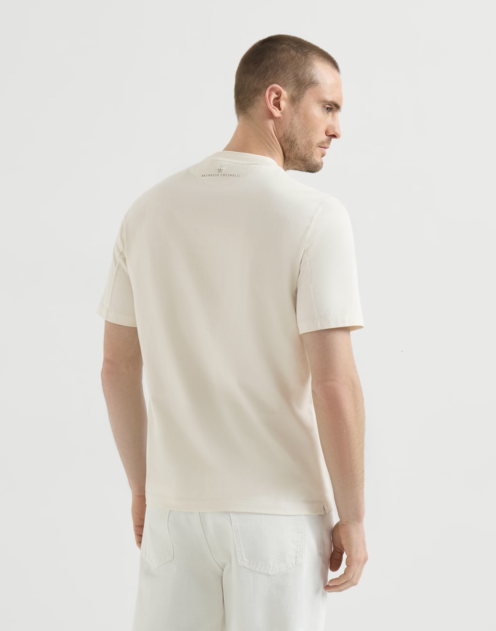 T-shirt with embroidery and print White Man - Brunello Cucinelli
