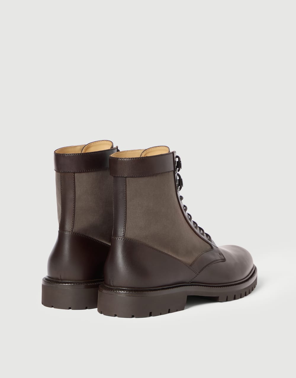 Calfskin and techno fabric boots Coffee Man - Brunello Cucinelli