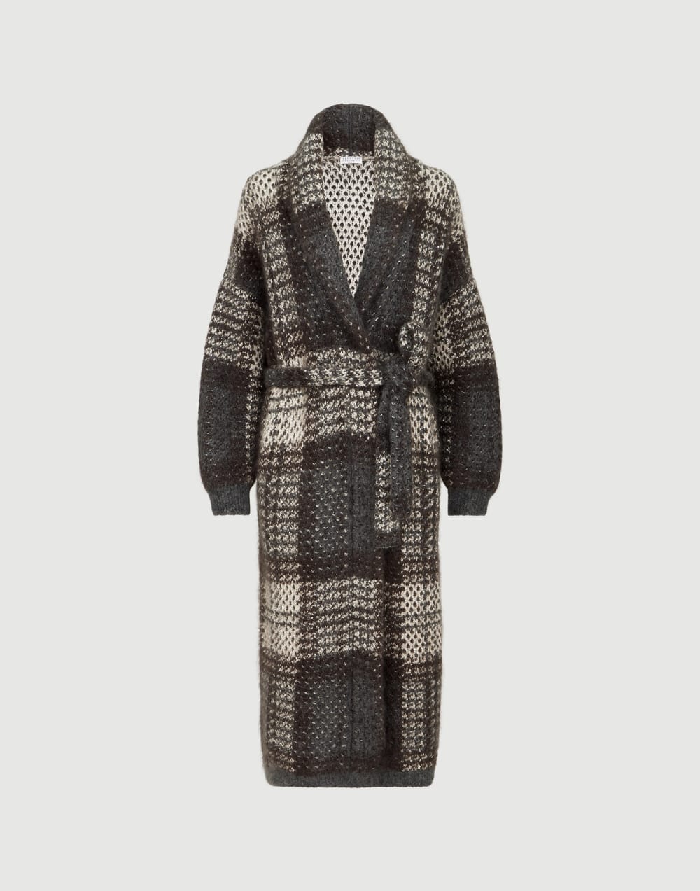 Dazzling Tartan double knit coat Anthracite Woman - Brunello Cucinelli