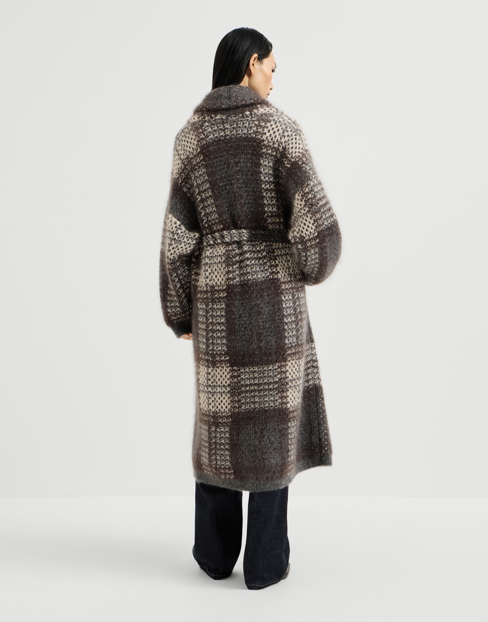 Dazzling Tartan double knit coat Anthracite Woman - Brunello Cucinelli