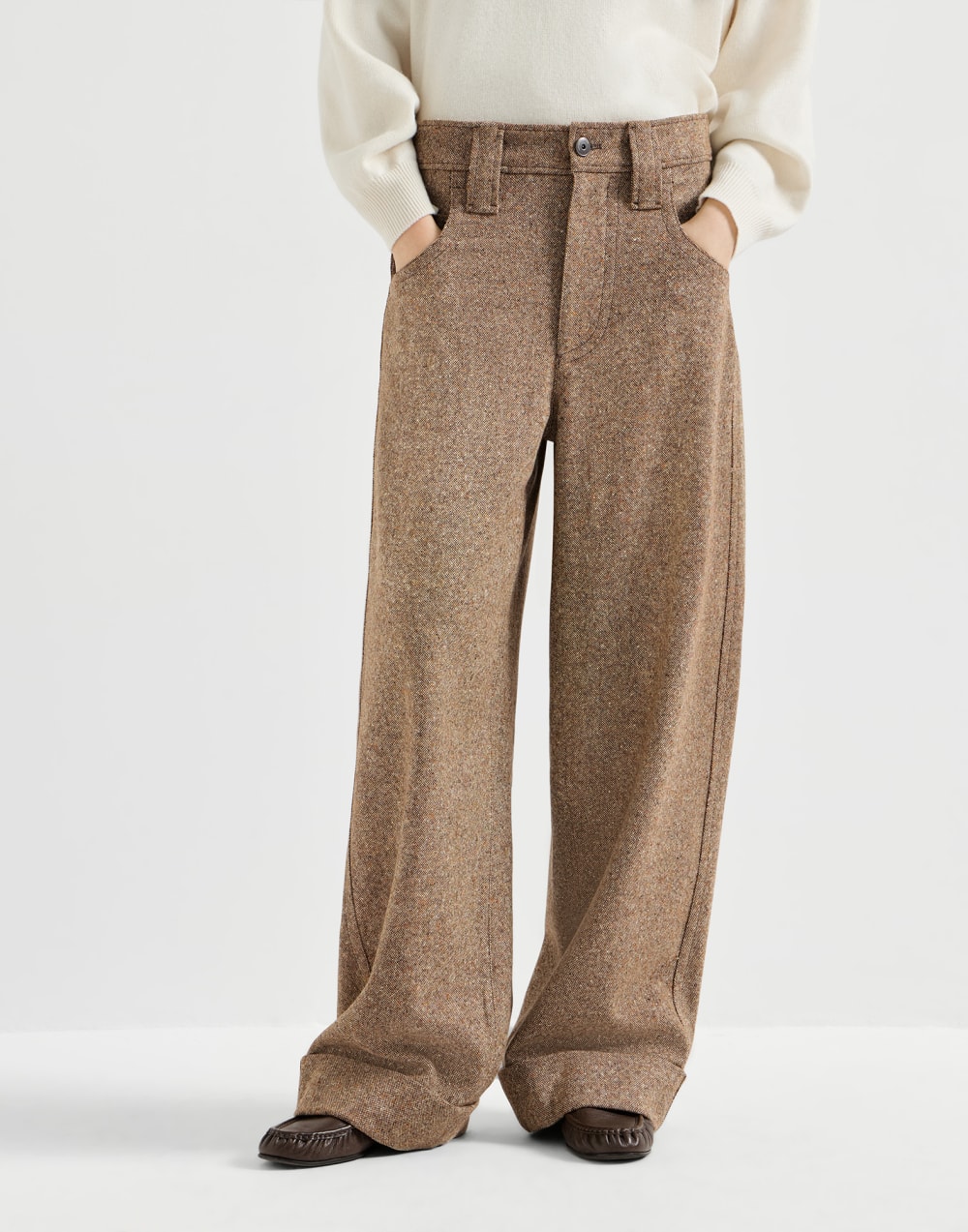 Donegal five-pocket baggy trousers Cappuccino Woman - Brunello Cucinelli
