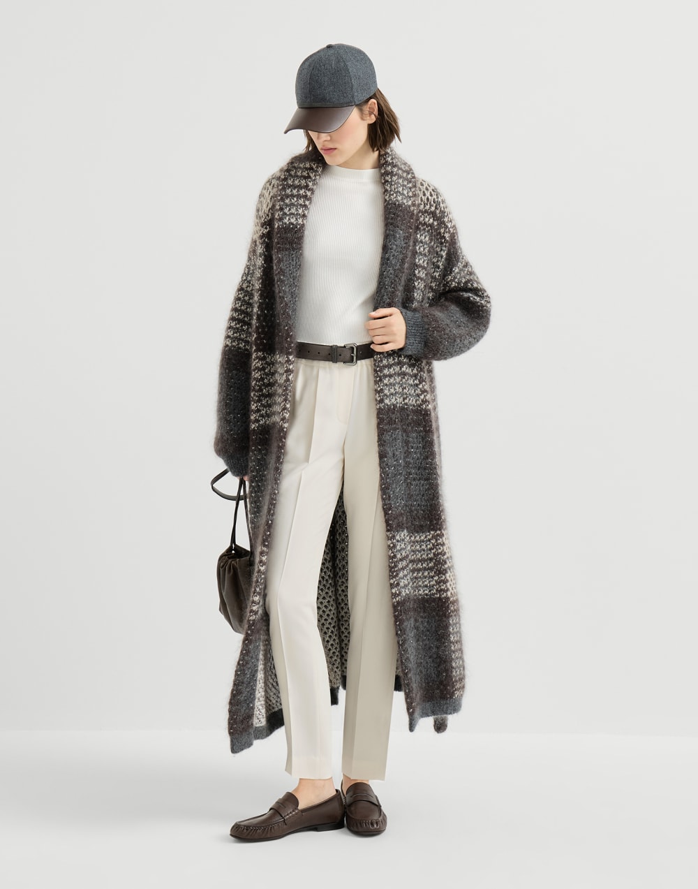 Ribbed jersey top with monili Ivory Woman - Brunello Cucinelli
