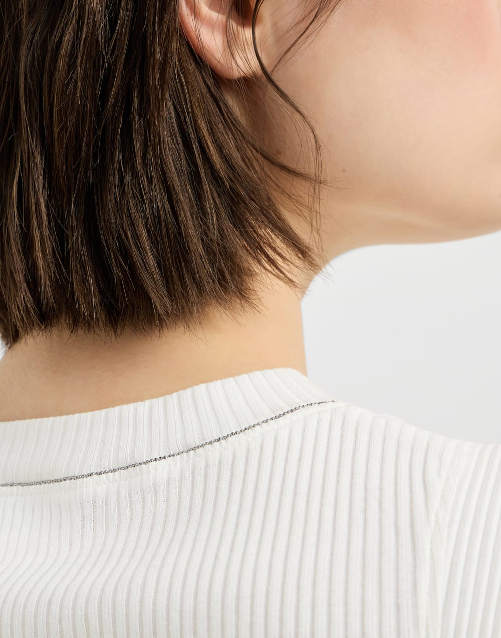 Ribbed jersey top with monili Ivory Woman - Brunello Cucinelli