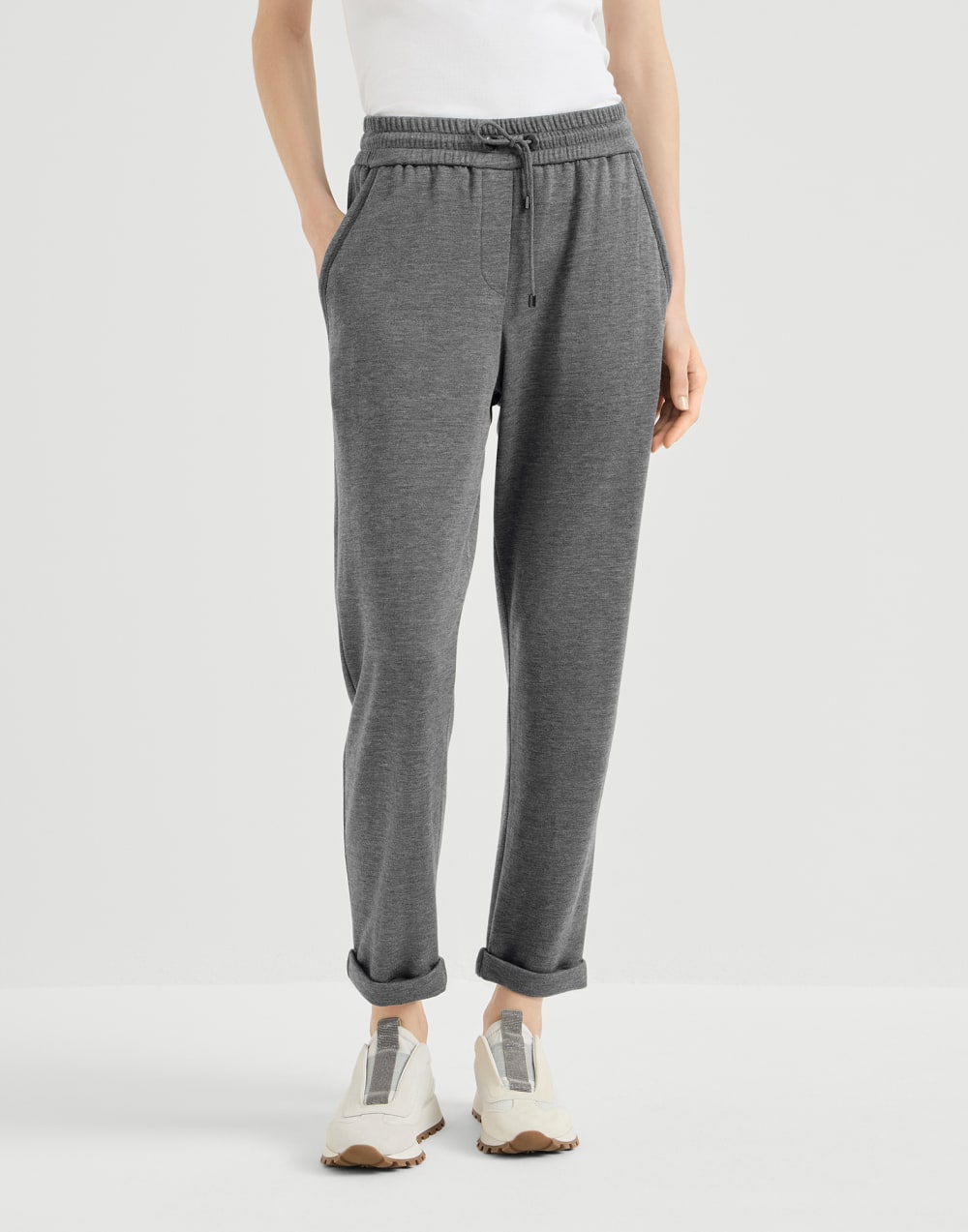 Interlock-Hosen mit glänzender Tasche Dunkelgrau Damen - Brunello Cucinelli