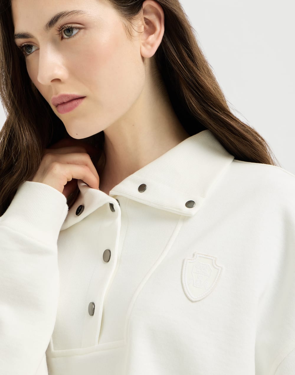 Smooth cotton French terry sweatshirt White Woman - Brunello Cucinelli