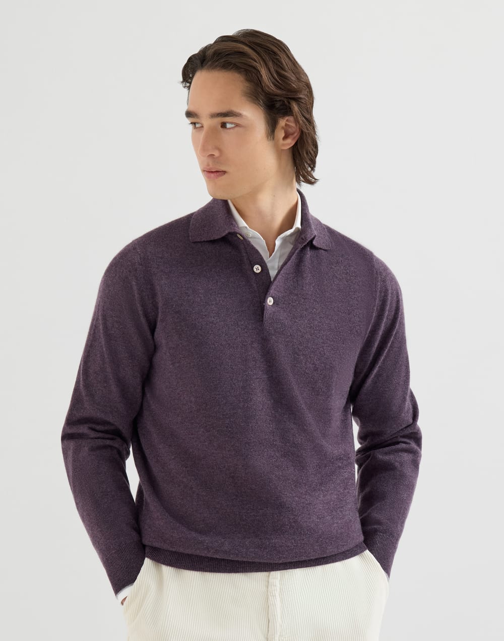 Cashmere knit polo shirt Blueberry Man - Brunello Cucinelli