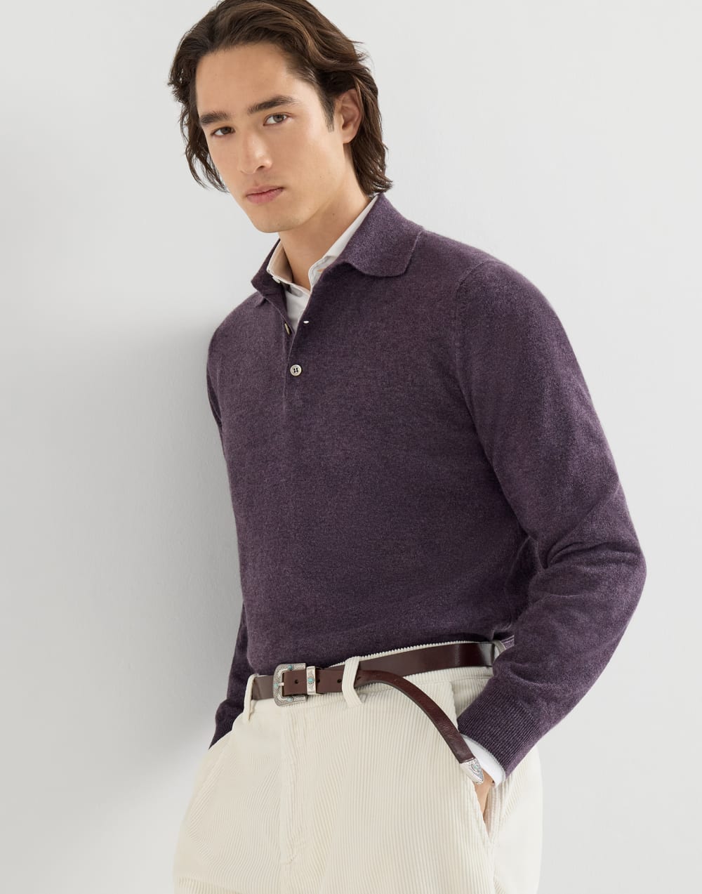 Poloshirt aus Kaschmirstrick Heidelbeere Herren - Brunello Cucinelli
