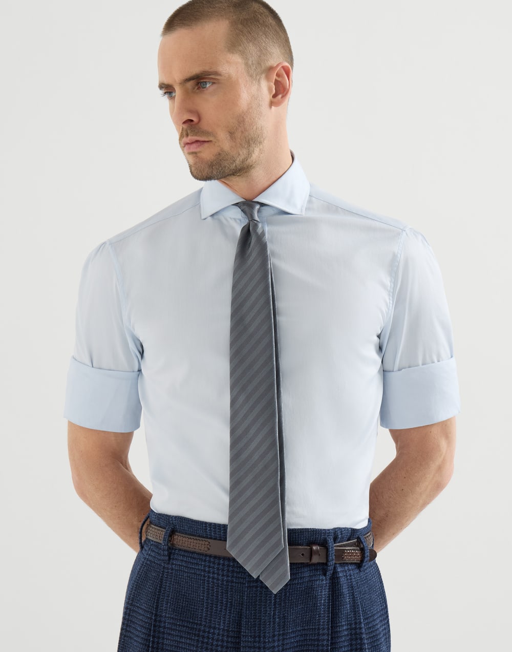 Hemd aus Twill mit Haifischkragen Himmelblau Herren - Brunello Cucinelli