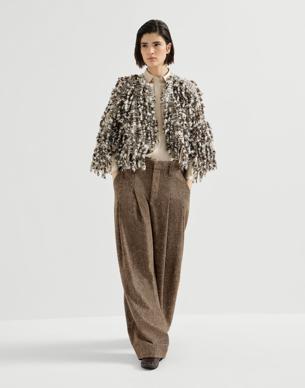 Donegal pleated barrel trousers Light Brown Woman - Brunello Cucinelli