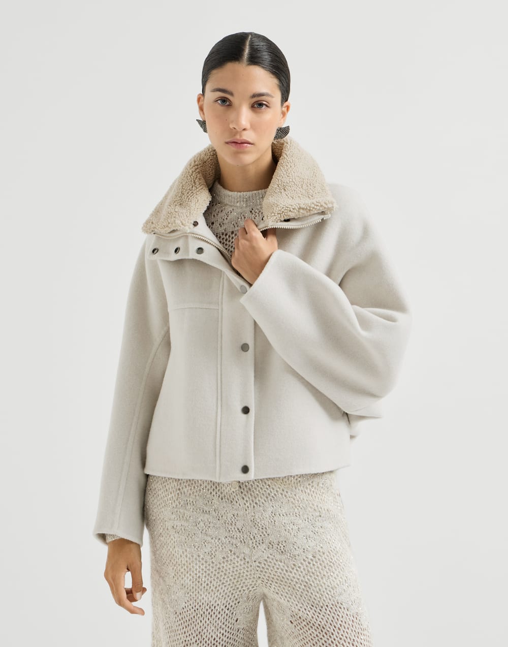 Handcrafted outerwear jacket Ivory Woman - Brunello Cucinelli