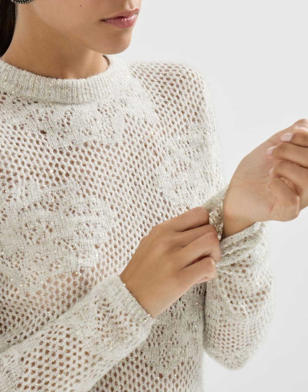 Lace flowers sweater Ivory Woman - Brunello Cucinelli