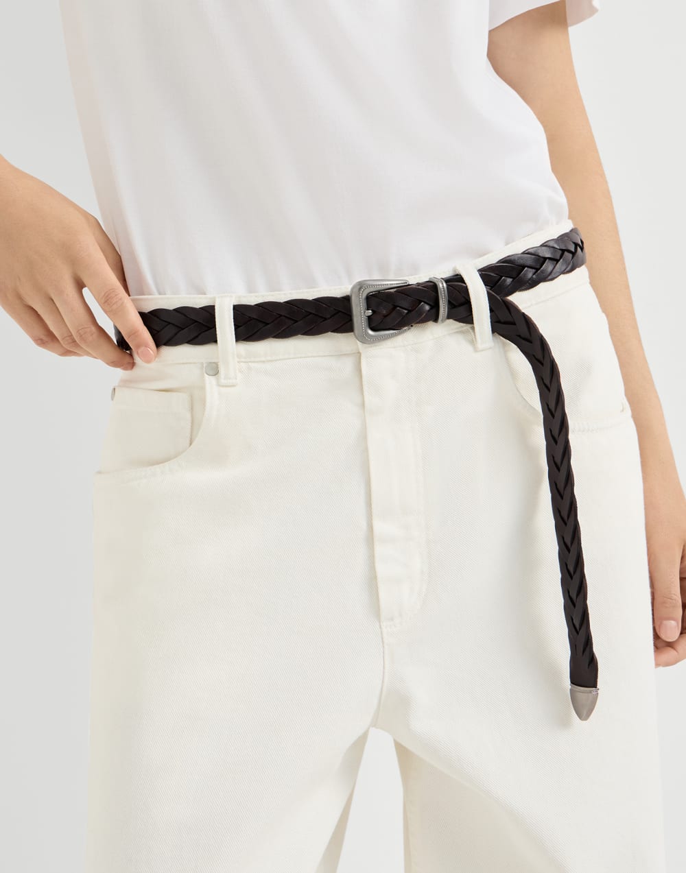 Braided leather belt Brown Woman - Brunello Cucinelli