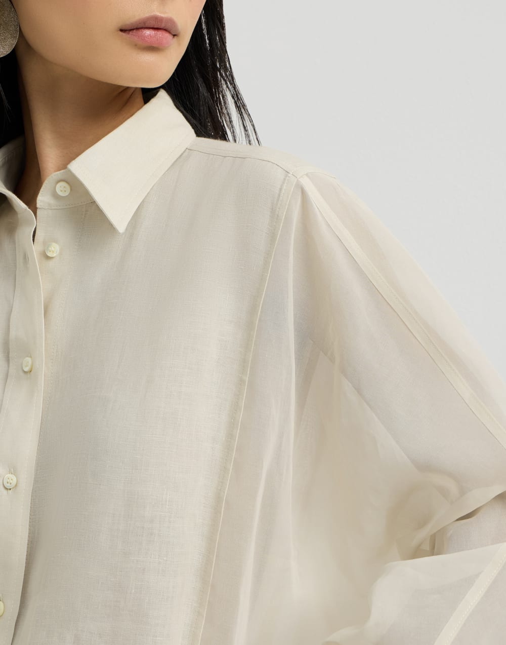 Linen and cotton organza shirt Milk Woman - Brunello Cucinelli